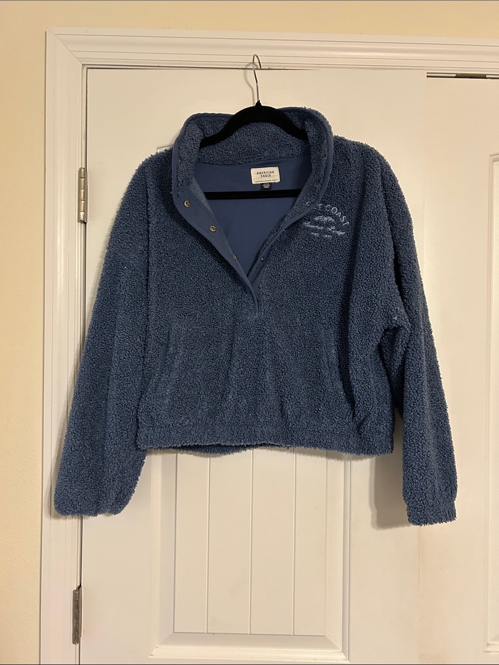 American Eagle Outfitters Blue Sherpa Half-Zip Pullover